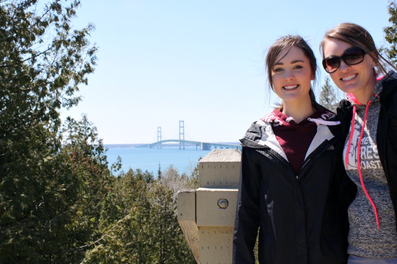 Kylee & Me at Straits State Park Mackinac Bridge view. 7 Most Scenic Hiking Trails in the Eastern Upper Peninsula Michigan #TheTwinCedars #outdoors #hiking #Michigan #travel #UpperPeninsula #adventure #explore
