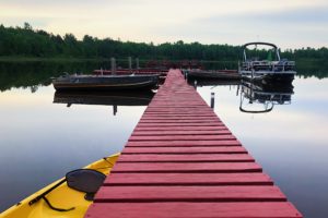 Docks on the lake at The Twin Cedars Resort