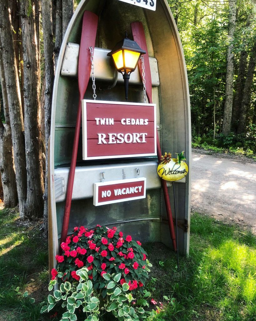Twin Cedars Resort entrance in UP Michigan